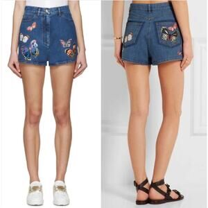 Valentino Jamaica Butterfly Denim Shorts Blue Medium Wash Size 24 NWT‎
